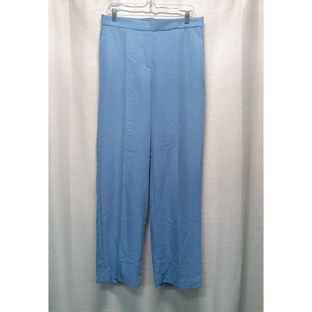 Mango MNG Blue Straight Suit‎ Trousers Women's L High Rise Pockets Formal NWT
